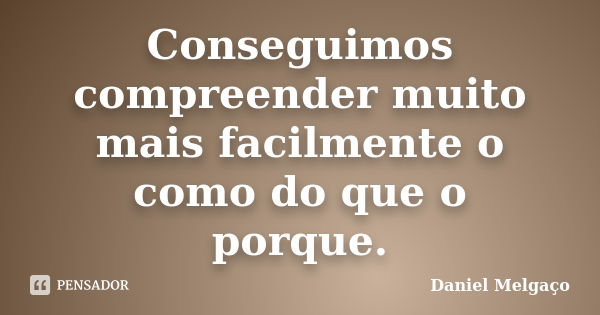 Conseguimos compreender muito mais facilmente o como do que o porque.... Frase de Daniel Melgaço.