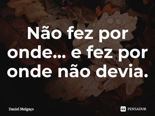 ⁠Não fez por onde... e fez por onde não devia.... Frase de Daniel Melgaço.