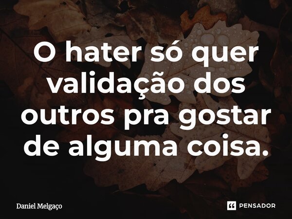 ⁠O hater só quer validação dos outros pra gostar de alguma coisa.... Frase de Daniel Melgaço.