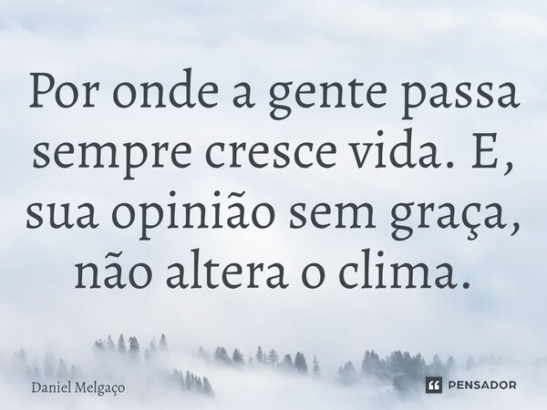 ⁠Por onde a gente passa sempre cresce vida. E, sua opinião sem graça, não altera o clima.... Frase de Daniel Melgaço.