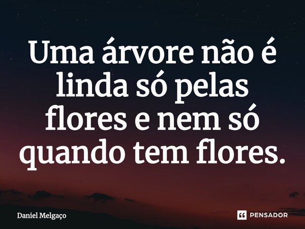 ⁠Uma árvore não é linda só pelas flores e nem só quando tem flores.... Frase de Daniel Melgaço.