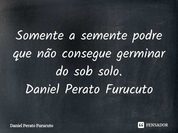 ⁠Somente a semente podre que não consegue germinar do sob solo.
Daniel Perato Furucuto... Frase de Daniel Perato Furucuto.
