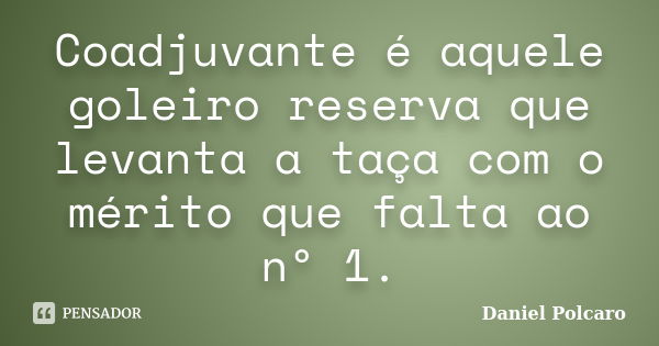 Coadjuvante é aquele goleiro reserva que levanta a taça com o mérito que falta ao nº 1.... Frase de Daniel Polcaro.