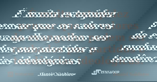 É muita estupidez pensar que os valores do evangelho podem ser roubados por partidos e tendências ideológicas.... Frase de Daniel Saidonw.
