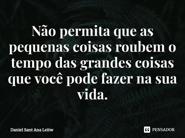 ⁠Não permita que as pequenas coisas roubem o tempo das grandes coisas que você pode fazer na sua vida.... Frase de Daniel Sant Ana Leitw.