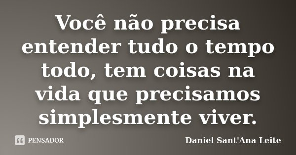 Você não precisa entender tudo o tempo todo, tem coisas na vida que precisamos simplesmente viver.... Frase de Daniel Sant Ana Leite.