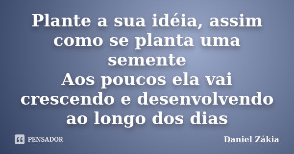 Plante a sua idéia, assim como se planta uma semente Aos poucos ela vai crescendo e desenvolvendo ao longo dos dias... Frase de Daniel Zákia.