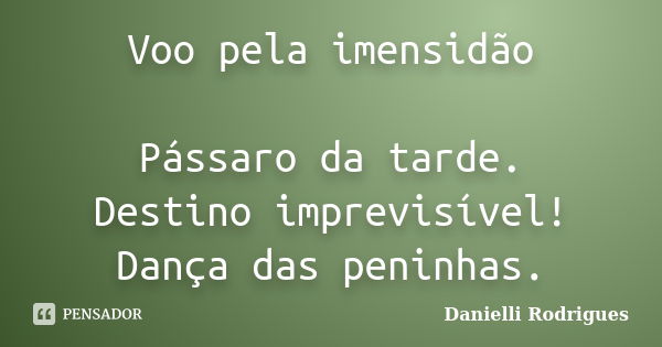 Voo pela imensidão Pássaro da tarde. Destino imprevisível! Dança das peninhas.... Frase de Danielli Rodrigues.