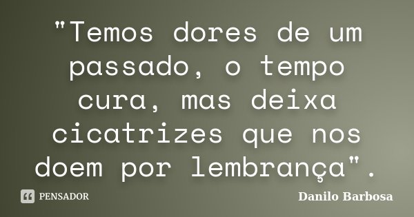 "Temos dores de um passado, o tempo cura, mas deixa cicatrizes que nos doem por lembrança".... Frase de Danilo Barbosa.