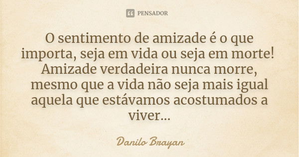 O sentimento de amizade é o que importa, seja em vida ou seja em morte! Amizade verdadeira nunca morre, mesmo que a vida não seja mais igual aquela que estávamo... Frase de Danilo Brayan.