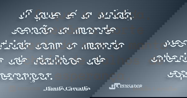 O que é a vida, senão a morte vestida com o manto cheio de talhos de esperança.... Frase de Danilo Carvalho.