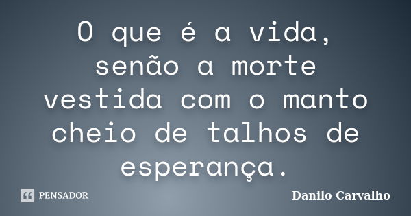 O que é a vida, senão a morte vestida com o manto cheio de talhos de esperança.... Frase de Danilo Carvalho.