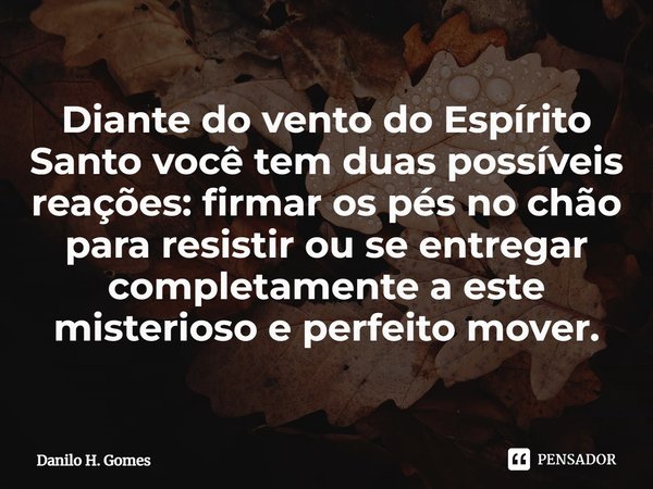 ⁠Diante do vento do Espírito Santo você tem duas possíveis reações: firmar os pés no chão para resistir ou se entregar completamente a este misterioso e perfeit... Frase de Danilo H. Gomes.