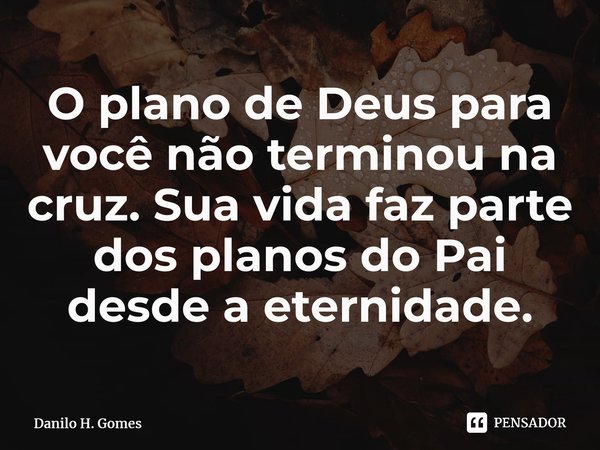 ⁠O plano de Deus para você não terminou na cruz. Sua vida faz parte dos planos do Pai desde a eternidade.... Frase de Danilo H. Gomes.