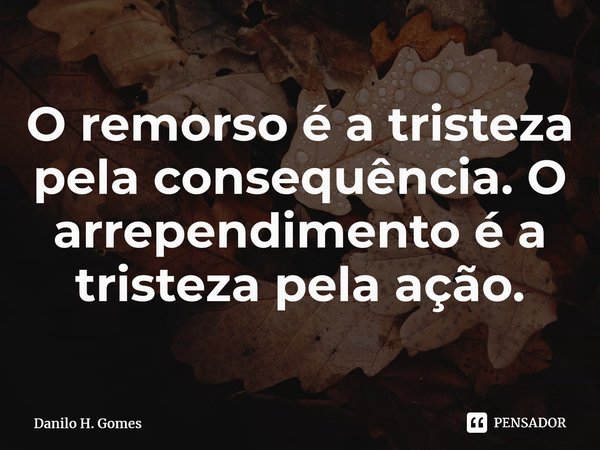 ⁠O remorso é a tristeza pela consequência. O arrependimento é a tristeza pela ação.... Frase de Danilo H. Gomes.