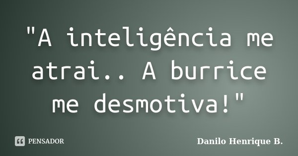 "A inteligência me atrai.. A burrice me desmotiva!"... Frase de Danilo Henrique B..