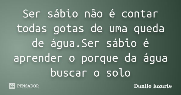 Ser sábio não é contar todas gotas de uma queda de água.Ser sábio é aprender o porque da água buscar o solo... Frase de Danilo lazarte.