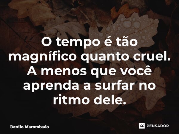 ⁠O tempo é tão magnífico quanto cruel. A menos que você aprenda a surfar no ritmo dele.... Frase de Danilo Marombado.