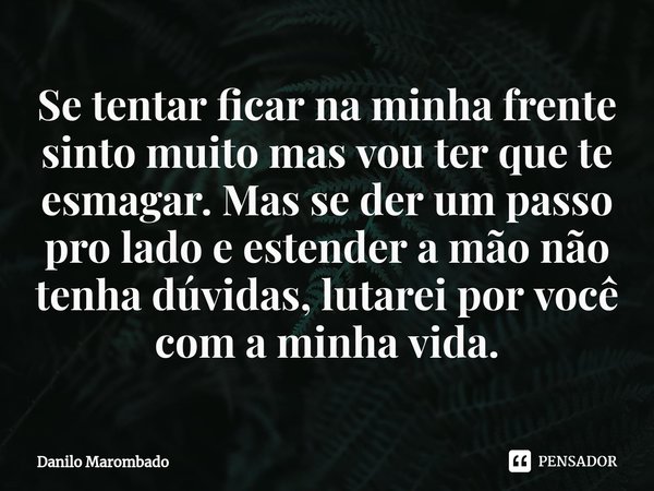 ⁠Se tentar ficar na minha frente sinto muito mas vou ter que te esmagar. Mas se der um passo pro lado e estender a mão não tenha dúvidas, lutarei por você com a... Frase de Danilo Marombado.