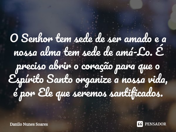 ⁠O Senhor tem sede de ser amado e a nossa alma tem sede de amá-Lo. É preciso abrir o coração para que o Espírito Santo organize a nossa vida, é por Ele que sere... Frase de Danilo Nunes Soares.