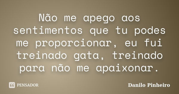 Não me apego aos sentimentos que tu podes me proporcionar, eu fui treinado gata, treinado para não me apaixonar.... Frase de Danilo Pinheiro.