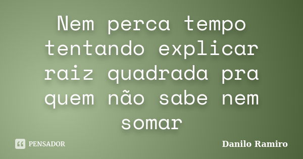 Nem perca tempo tentando explicar raiz quadrada pra quem não sabe nem somar... Frase de Danilo Ramiro.