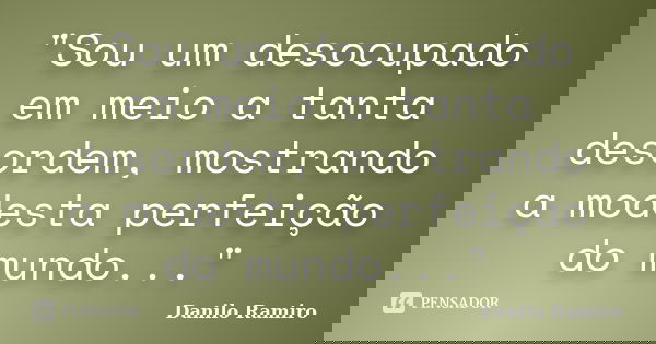 "Sou um desocupado em meio a tanta desordem, mostrando a modesta perfeição do mundo..."... Frase de Danilo Ramiro.