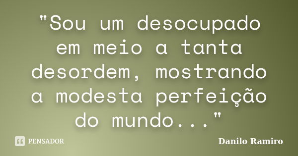 "Sou um desocupado em meio a tanta desordem, mostrando a modesta perfeição do mundo..."... Frase de Danilo Ramiro.