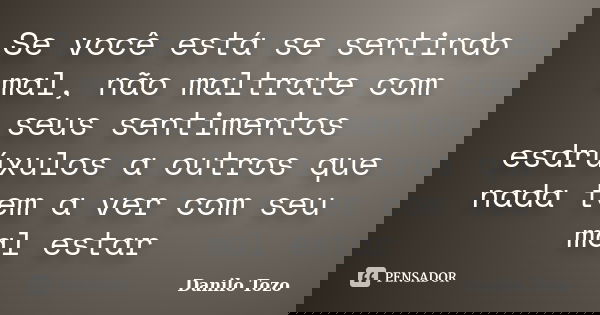 Se você está se sentindo mal, não maltrate com seus sentimentos esdrúxulos a outros que nada tem a ver com seu mal estar... Frase de Danilo Tozo.