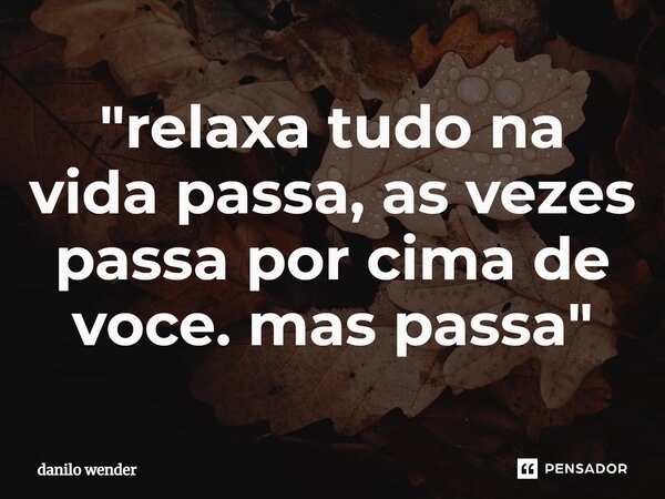 "relaxa tudo na vida passa, as vezes passa por cima de voce. mas passa⁠"... Frase de danilo wender.