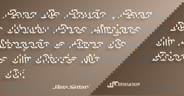 Pena De Pavão ,Pena De Urubu Pros Amigos Um Abração e Para Os Bicos Um Chute No Cú.... Frase de Dara Sartori.