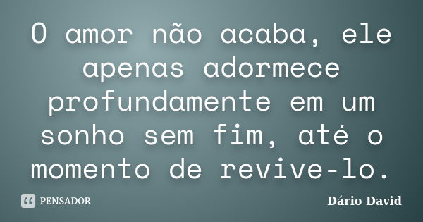 O amor não acaba, ele apenas adormece profundamente em um sonho sem fim, até o momento de revive-lo.... Frase de Dário David.