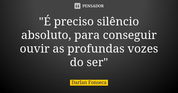 "É preciso silêncio absoluto, para conseguir ouvir as profundas vozes do ser"... Frase de Darlan Fonseca.