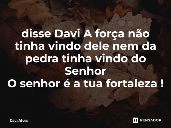 disse Davi A força não tinha vindo dele nem da pedra tinha vindo do Senhor O senhor é a tua fortaleza !⁠... Frase de Davi Alves.