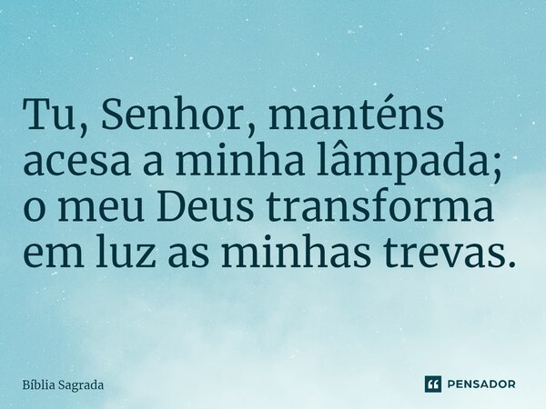 Tu, Senhor, manténs acesa a minha lâmpada; o meu Deus transforma em luz as minhas trevas.... Frase de Bíblia Sagrada.