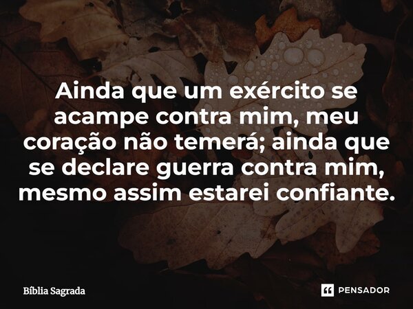 Ainda que um exército se acampe contra mim, meu coração não temerá; ainda que se declare guerra contra mim, mesmo assim estarei confiante.... Frase de Bíblia Sagrada.