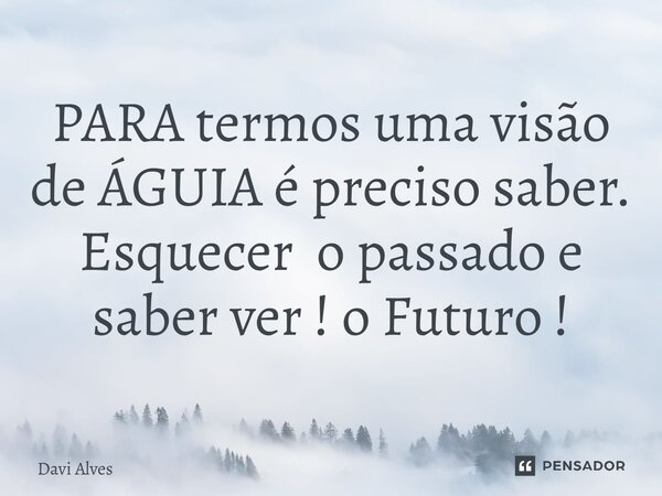 ⁠PARA termos uma visão de ÁGUIA é preciso saber. Esquecer o passado e saber ver ! o Futuro !... Frase de Davi Alves.