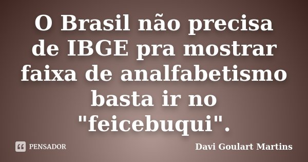 O Brasil não precisa de IBGE pra mostrar faixa de analfabetismo basta ir no "feicebuqui".... Frase de Davi Goulart Martins.