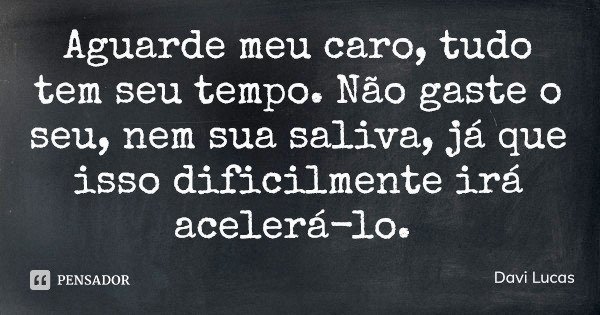 Aguarde meu caro, tudo tem seu tempo. Não gaste o seu, nem sua saliva, já que isso dificilmente irá acelerá-lo.... Frase de Davi Lucas.