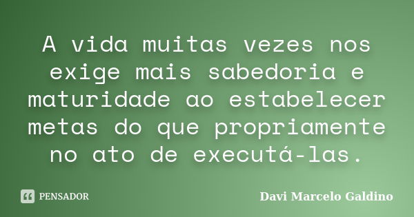 A vida muitas vezes nos exige mais sabedoria e maturidade ao estabelecer metas do que propriamente no ato de executá-las.... Frase de Davi Marcelo Galdino.