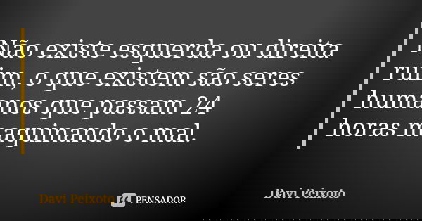 Não existe esquerda ou direita ruim, o que existem são seres humanos que passam 24 horas maquinando o mal.... Frase de Davi Peixoto.