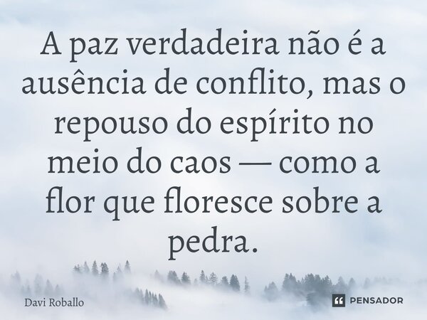 ⁠A paz verdadeira não é a ausência de conflito, mas o repouso do espírito no meio do caos — como a flor que floresce sobre a pedra.... Frase de Davi Roballo.