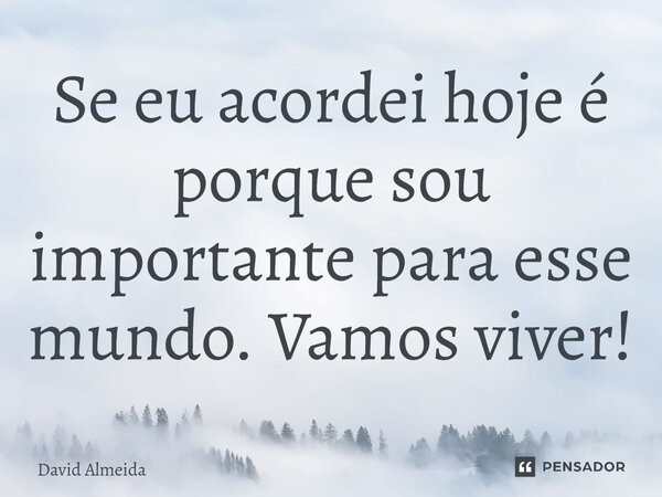 Se eu acordei hoje é porque sou importante para esse mundo. Vamos viver!... Frase de David Almeida.