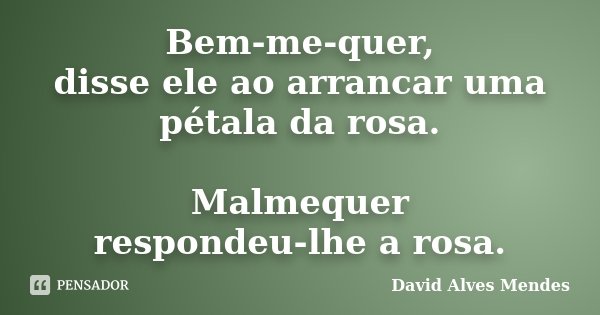 Bem-me-quer, disse ele ao arrancar uma pétala da rosa. Malmequer respondeu-lhe a rosa.... Frase de David Alves Mendes.