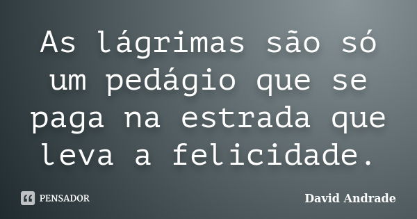 As lágrimas são só um pedágio que se paga na estrada que leva a felicidade.... Frase de David Andrade.