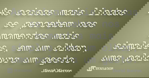 As coisas mais lindas se percebem nos momentos mais simples, em um olhar, uma palavra um gesto.... Frase de David Barros.