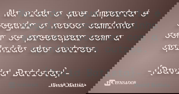 Na vida o que importa é seguir o nosso caminho sem se preocupar com a opinião dos outros. -{David Batista}-... Frase de David Batista.