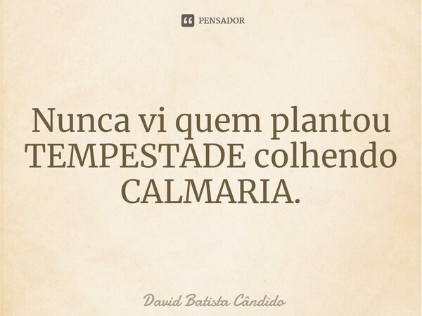 Nunca vi quem plantou TEMPESTADE colhendo CALMARIA.⁠... Frase de David Batista Cândido.