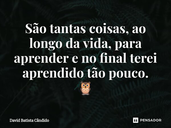 São tantas coisas, ao longo da vida, para aprender e no final terei aprendido tão pouco.⁠ 🦉... Frase de David Batista Cândido.