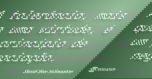 A tolerância, mais que uma virtude, é um princípio de negociação.... Frase de David Ben Schwantes.